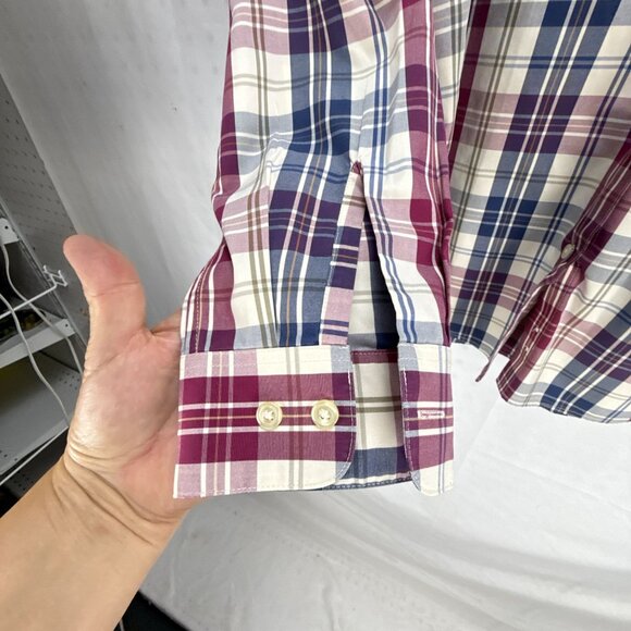 Orvis Wrinkle Free Plaid Button Down Shirt Men's Large Red Blue Check Western - Picture 7 of 10